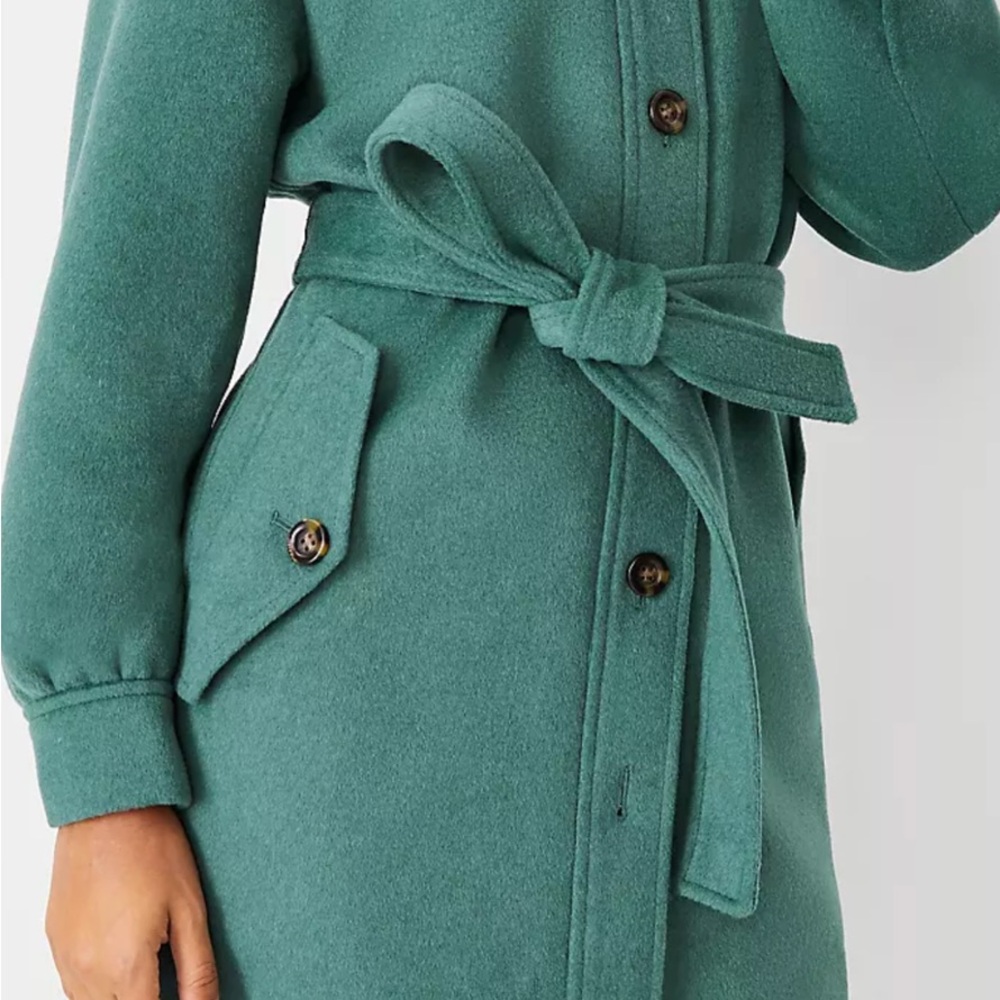 Ann Taylor Teal Belted Teal Wool Blend Belted Shirt Trench Coat XSP - Picture 4 of 7